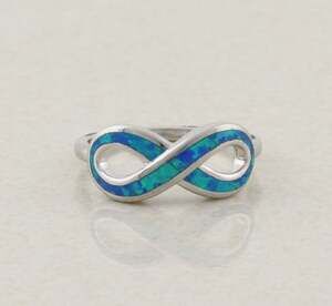 Sterling Silver Created Blue Opal Infinity Sign Ring Size 8